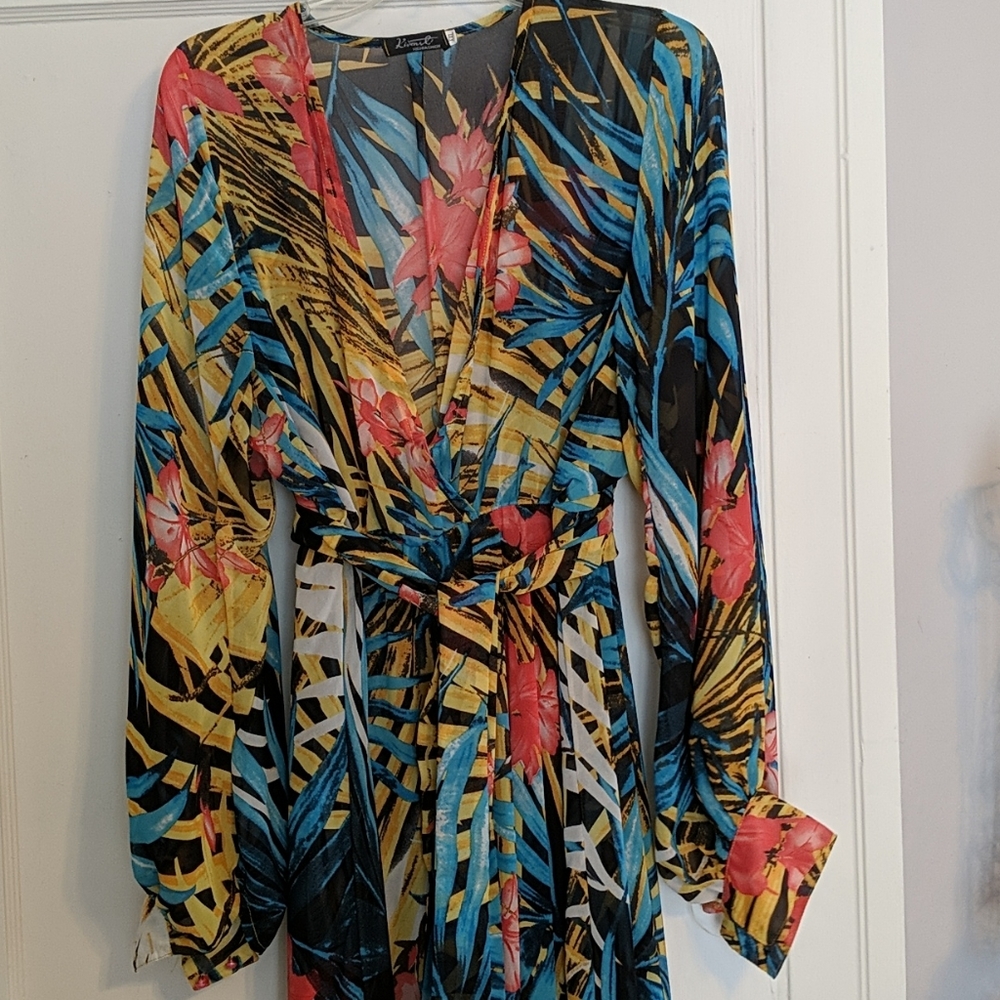 Tropical print sheer ankle length dress